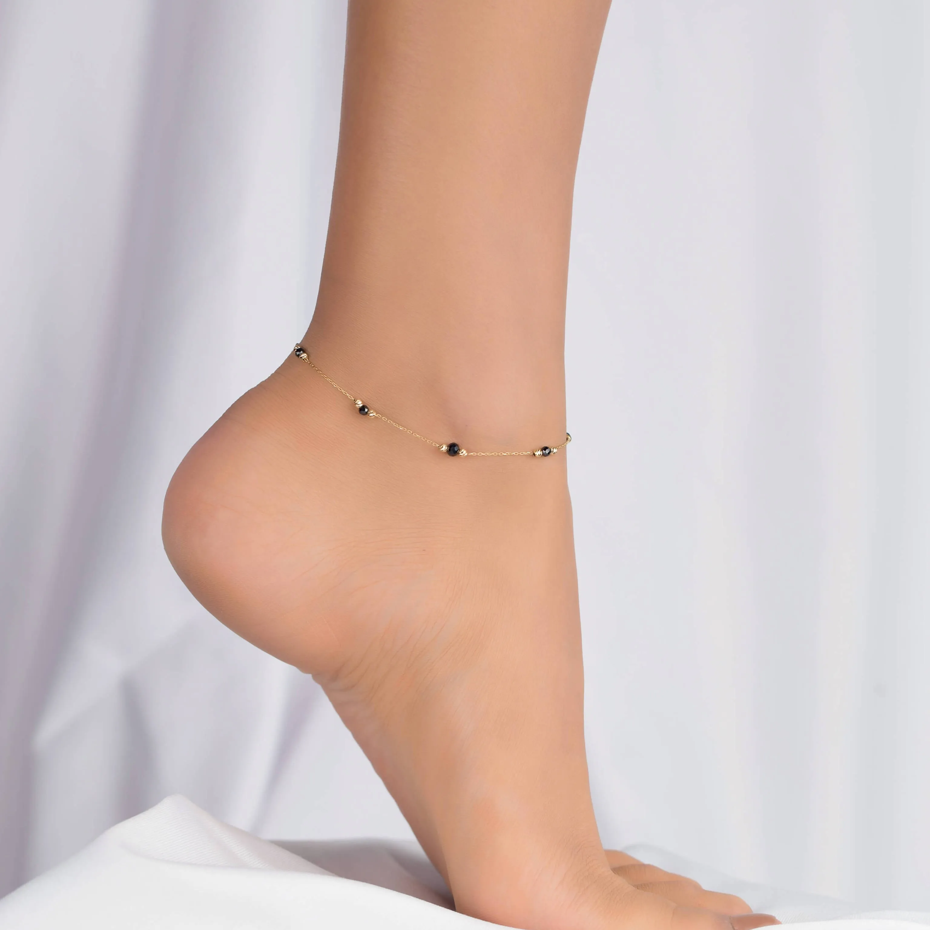 18K Gold Onyx Black Beads Anklet - Garo Boyadjian