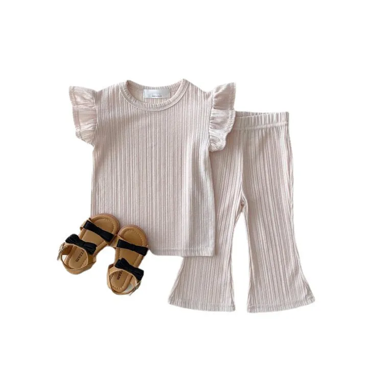 2 Pieces Set Baby Kid Girls Solid Color Tops And Pants Wholesale 24030120