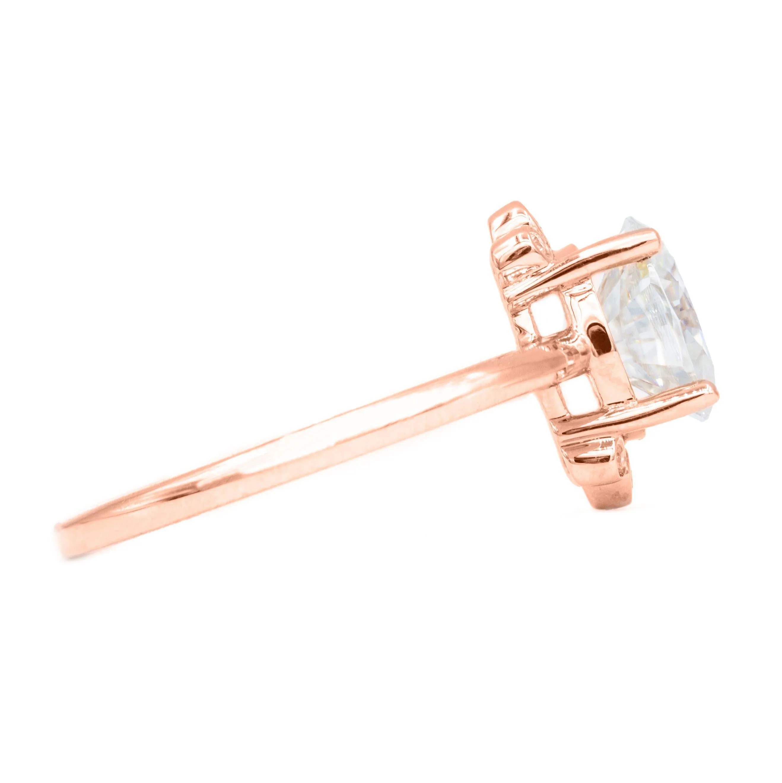 8x6mm Oval Moissanite 14K Rose Gold Bezel Diamond Accent Ring