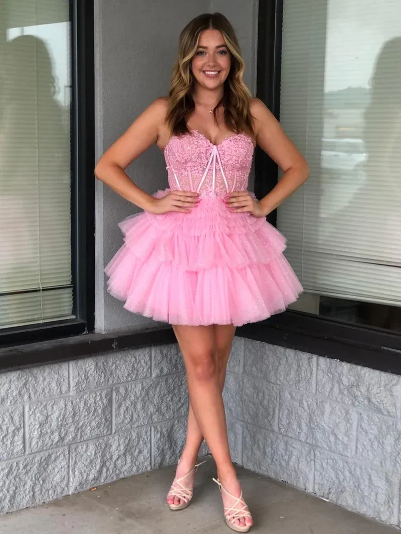 A Line Sweetheart Homecoming Dress with Ruffles Y2828