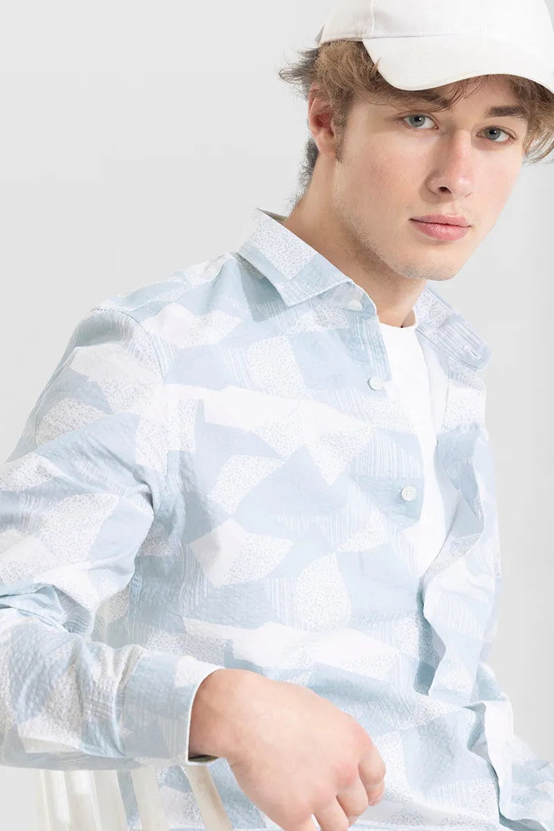 Abstract Patch Blue Seersucker Shirt