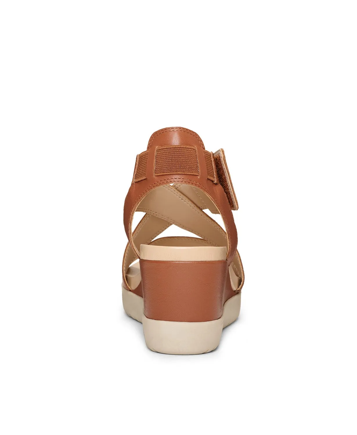 Aerosoles Dark Tan Leather Strappy Covered Wedge Platform Comfy Casual Sandals