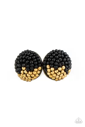 As Happy As Can BEAD Black and Brass Seed Bead Post Earrings - Paparazzi Accessories