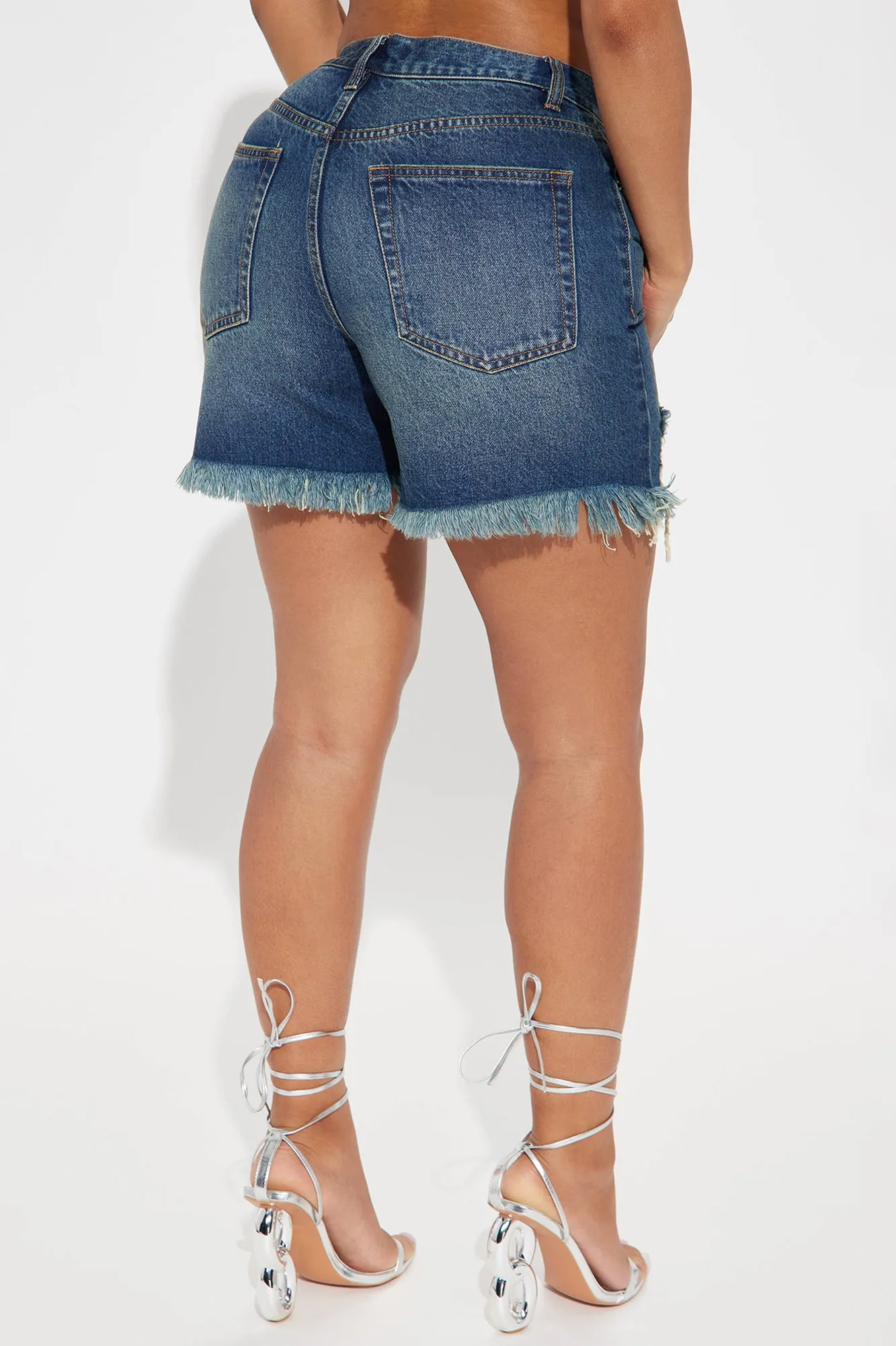 At A Glance Crossover Denim Shorts - Dark Wash