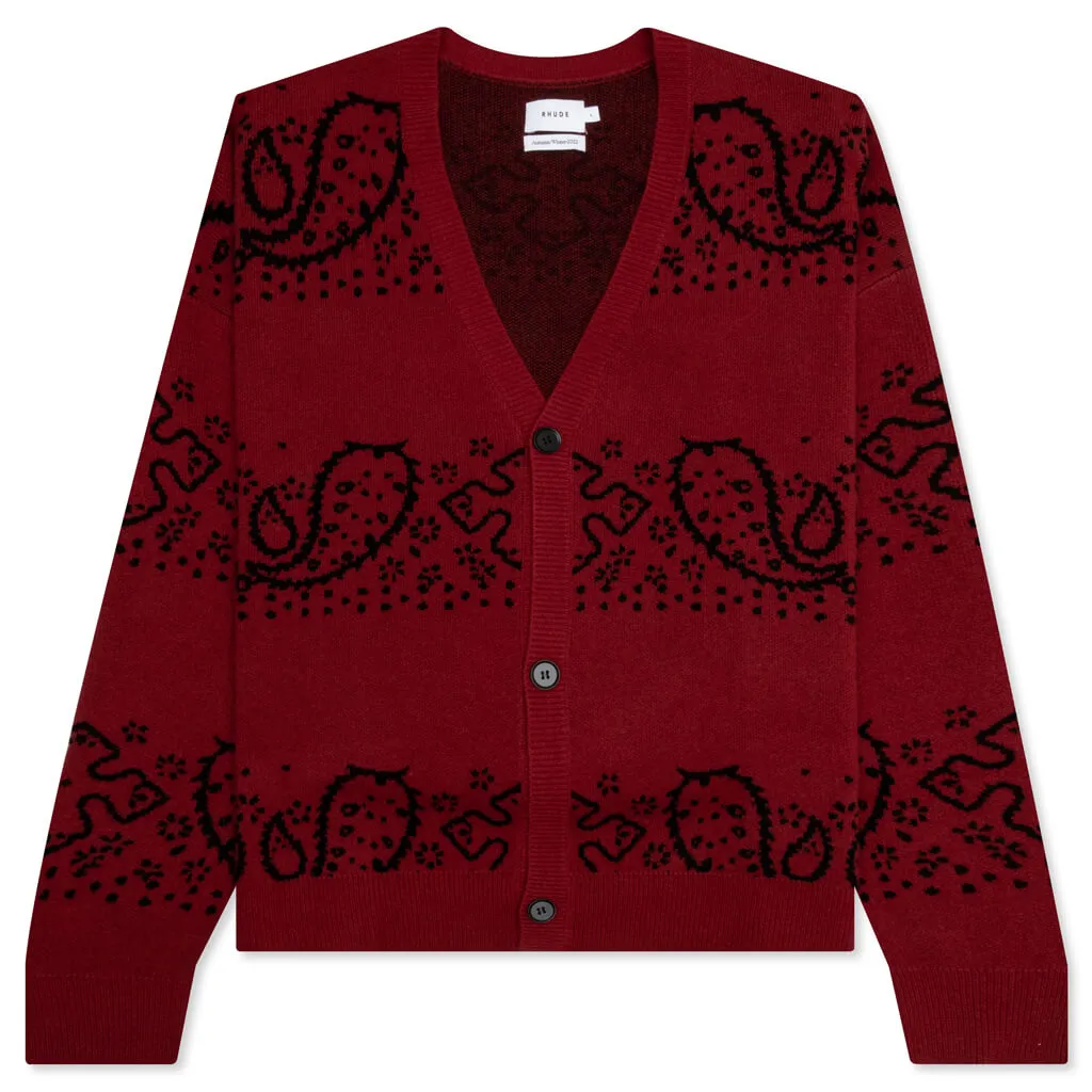 Bandana Knit Cardigan - Red/Black