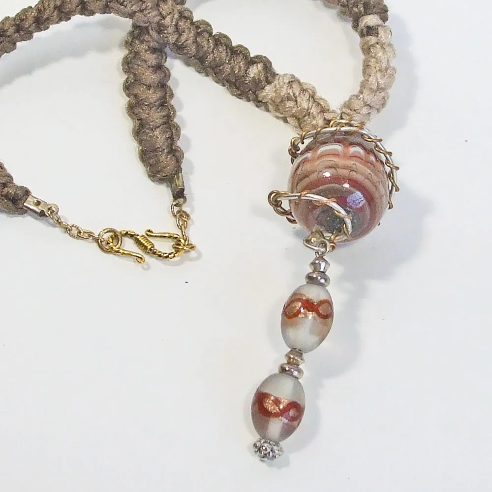 Begona, Marble in Wire Cage, Pendant, Necklace