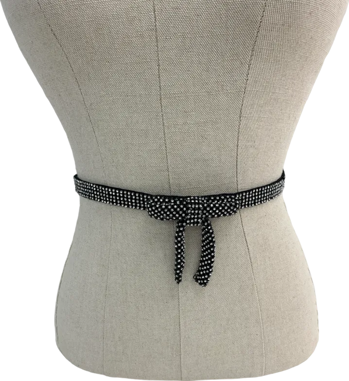 Black Velvet And Rhinestone Narrow Waist Belt One Size