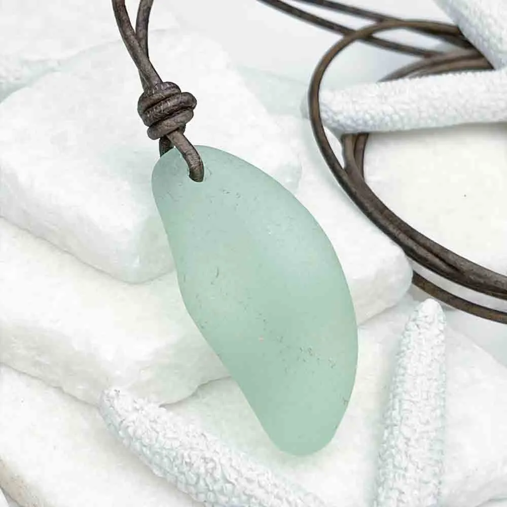 Bottle Bottom Seafoam Sea Glass on a Leather Necklace | #5028