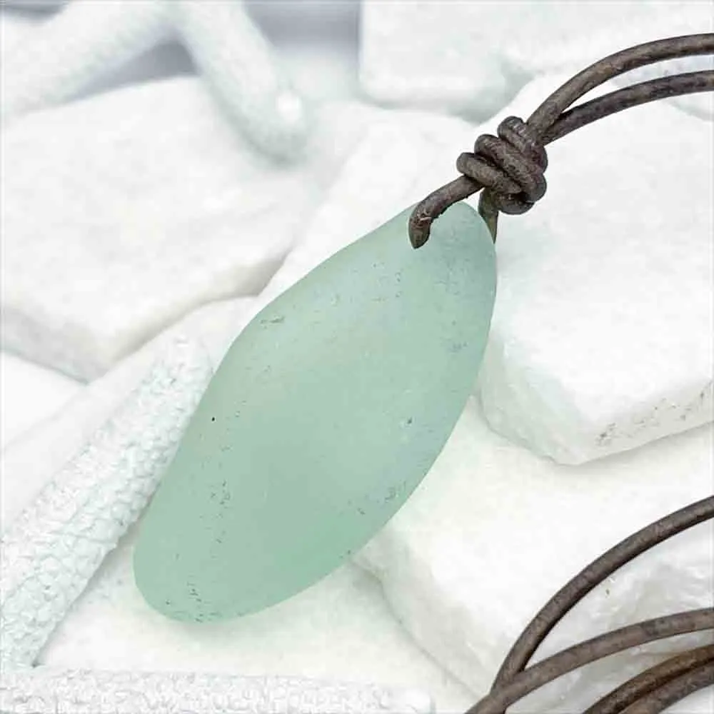 Bottle Bottom Seafoam Sea Glass on a Leather Necklace | #5028