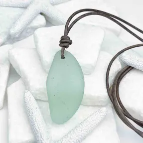 Bottle Bottom Seafoam Sea Glass on a Leather Necklace | #5028