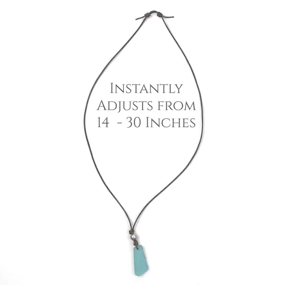 Bottle Bottom Seafoam Sea Glass on a Leather Necklace | #5028