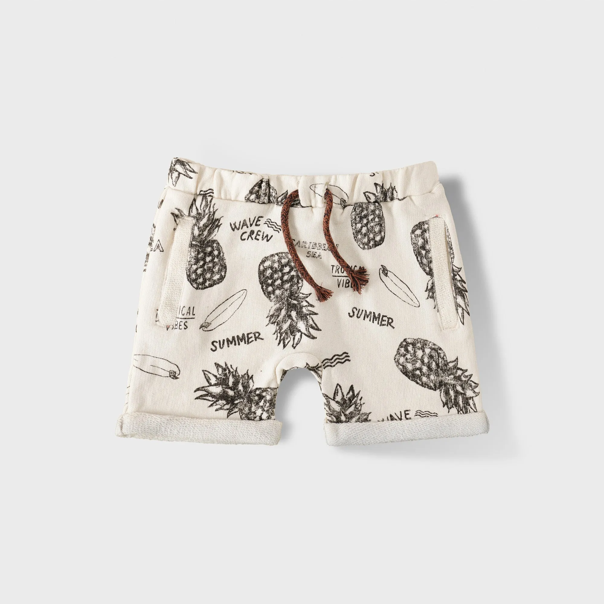 C1711 BC Digital Printed Fruites 2-Pockets Off White Shorts