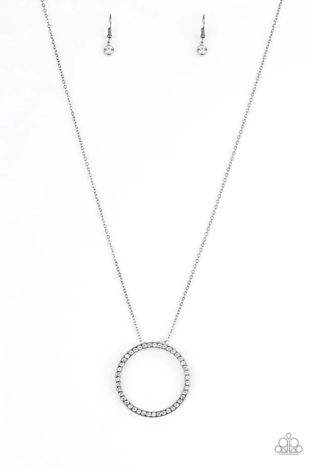 Center of Attention Gunmetal Black and White Rhinestone Necklace - Paparazzi Accessories