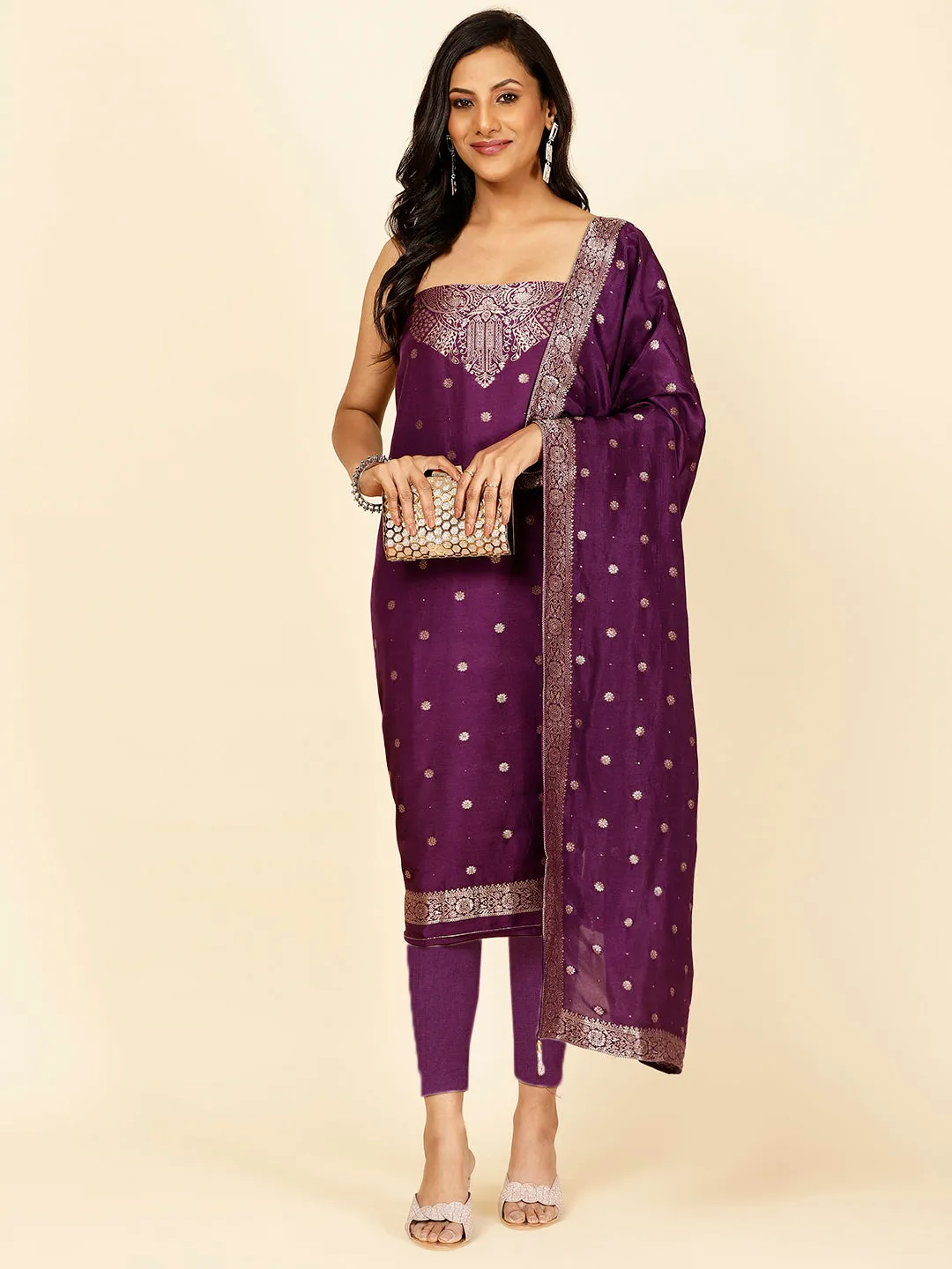 Chanderi Woven Unstitched Suit Piece With Dupatta