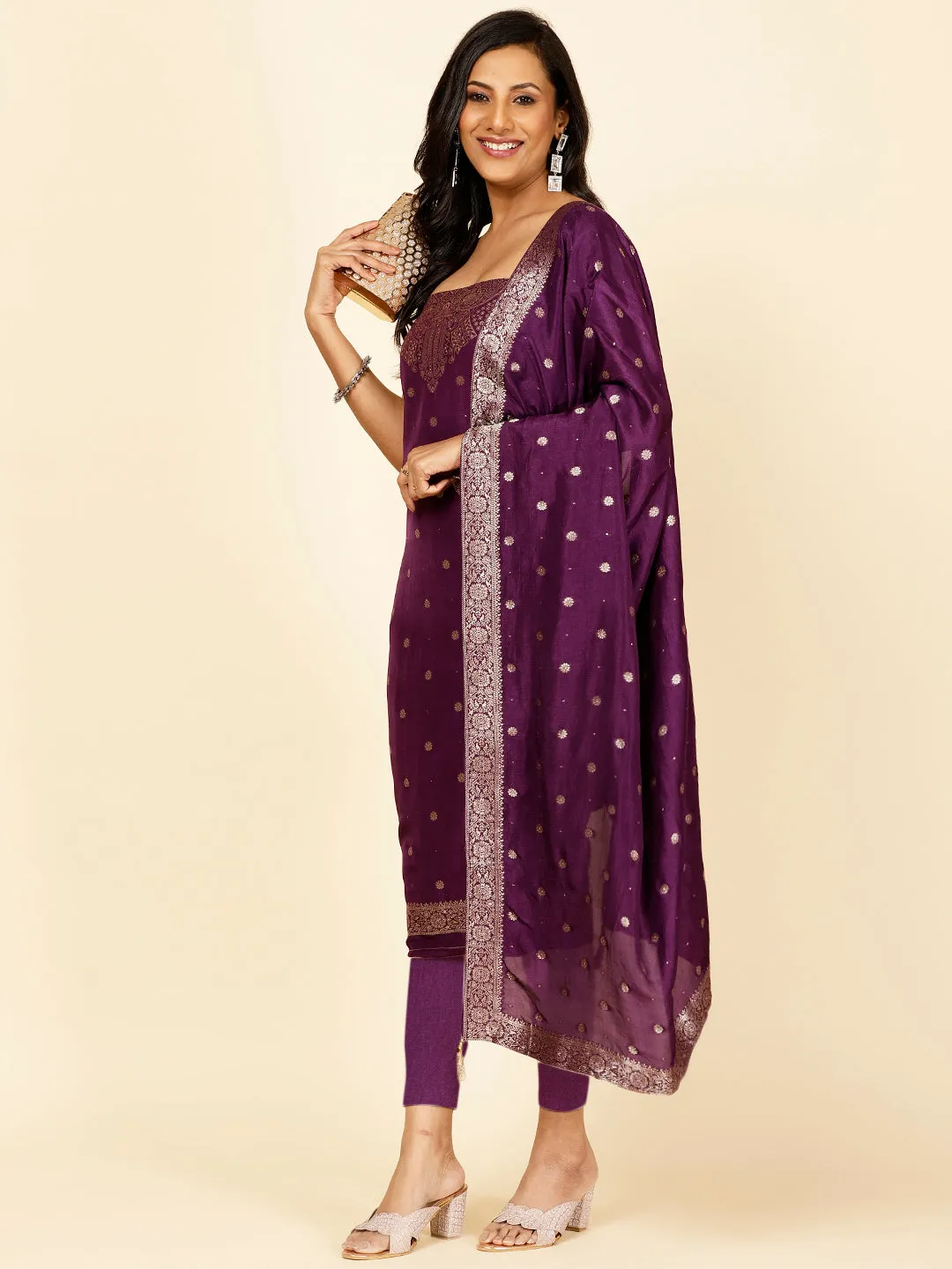 Chanderi Woven Unstitched Suit Piece With Dupatta