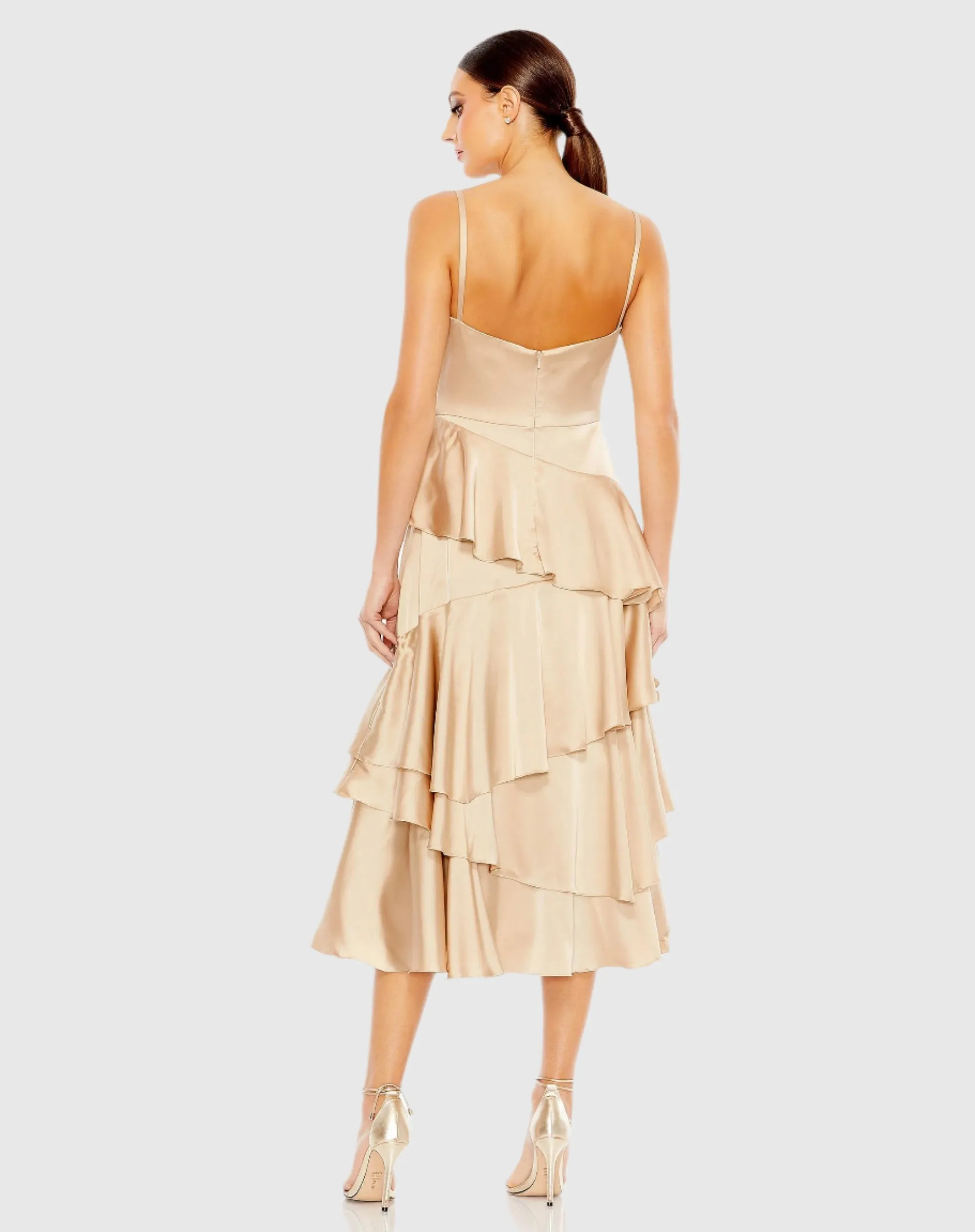 Charmeuse Ruffle Tiered Spaghetti Strap Dress