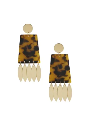 Cowbell Tortoise Resin & 18k Gold Plated Charm Statement Earrings