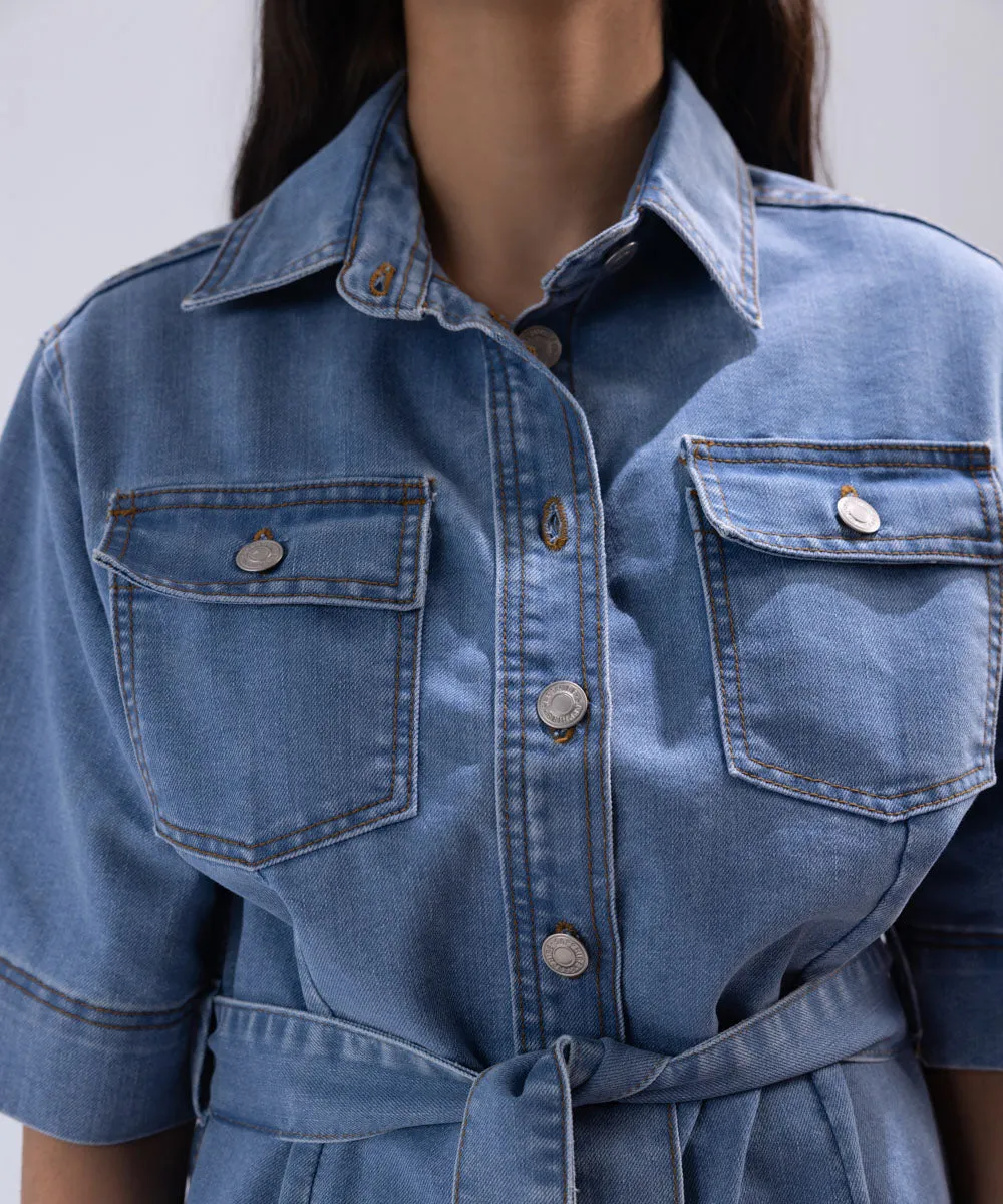 Denim Dress With Belt