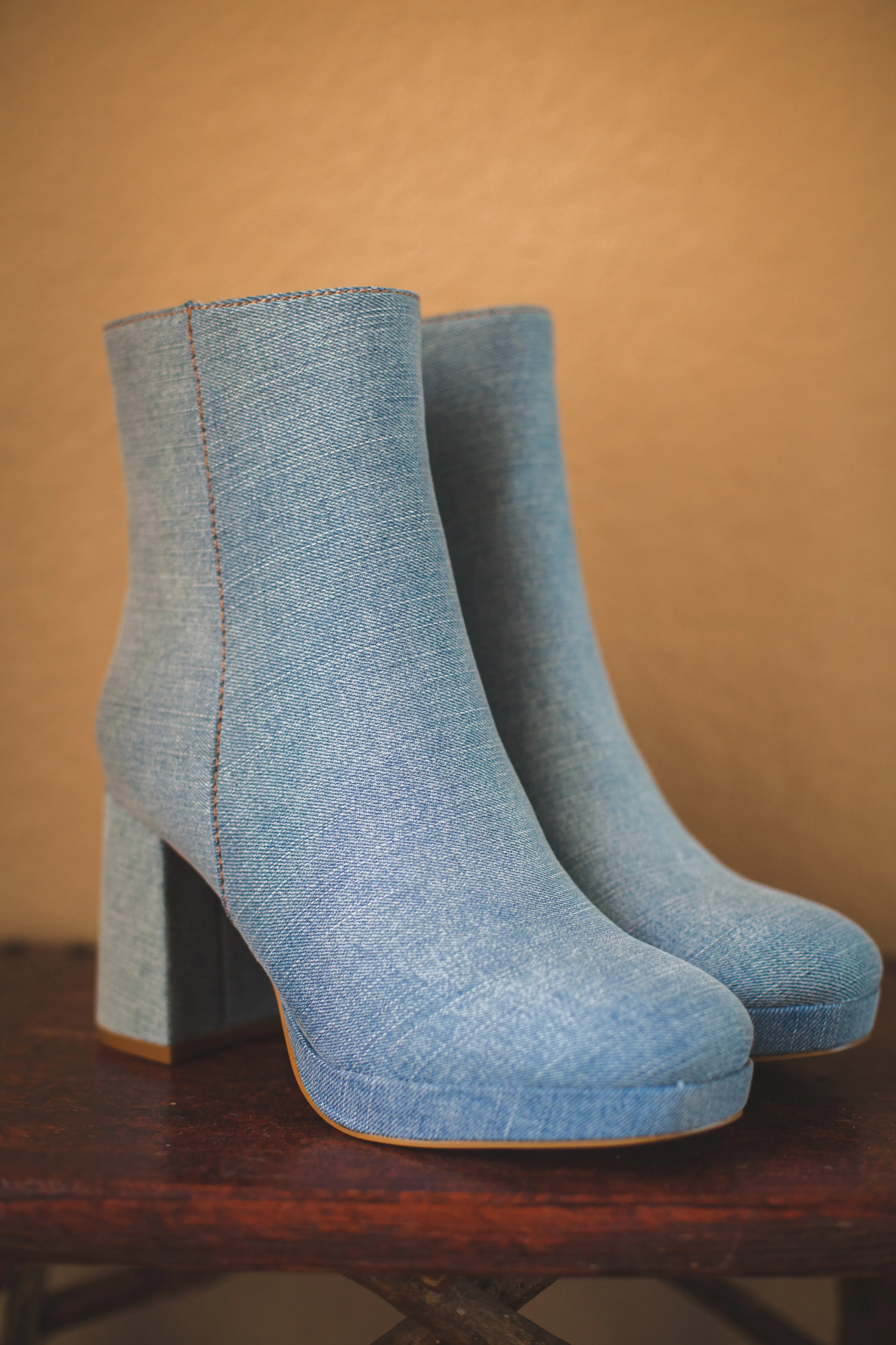 Denim Platform Bootie