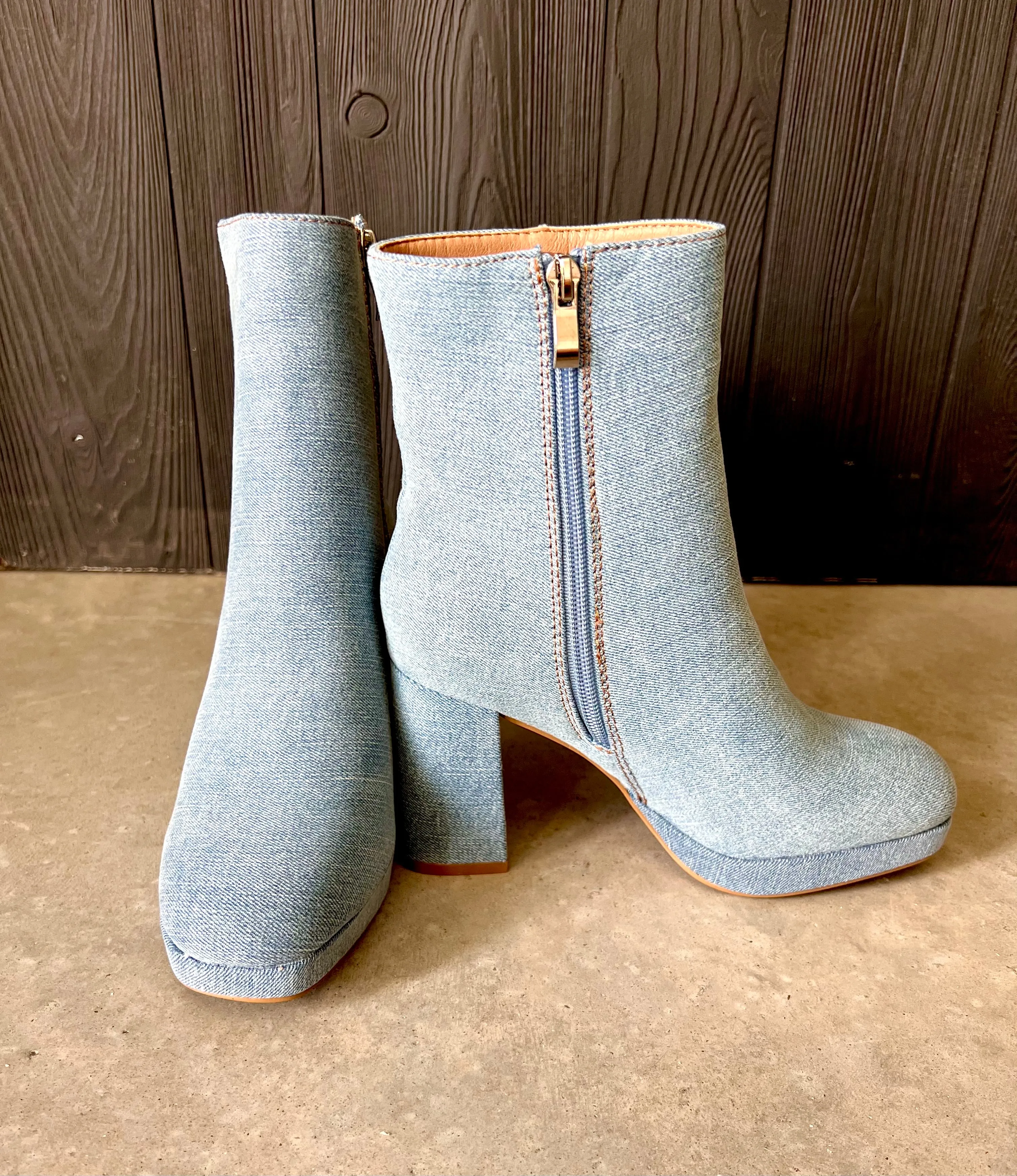 Denim Platform Bootie