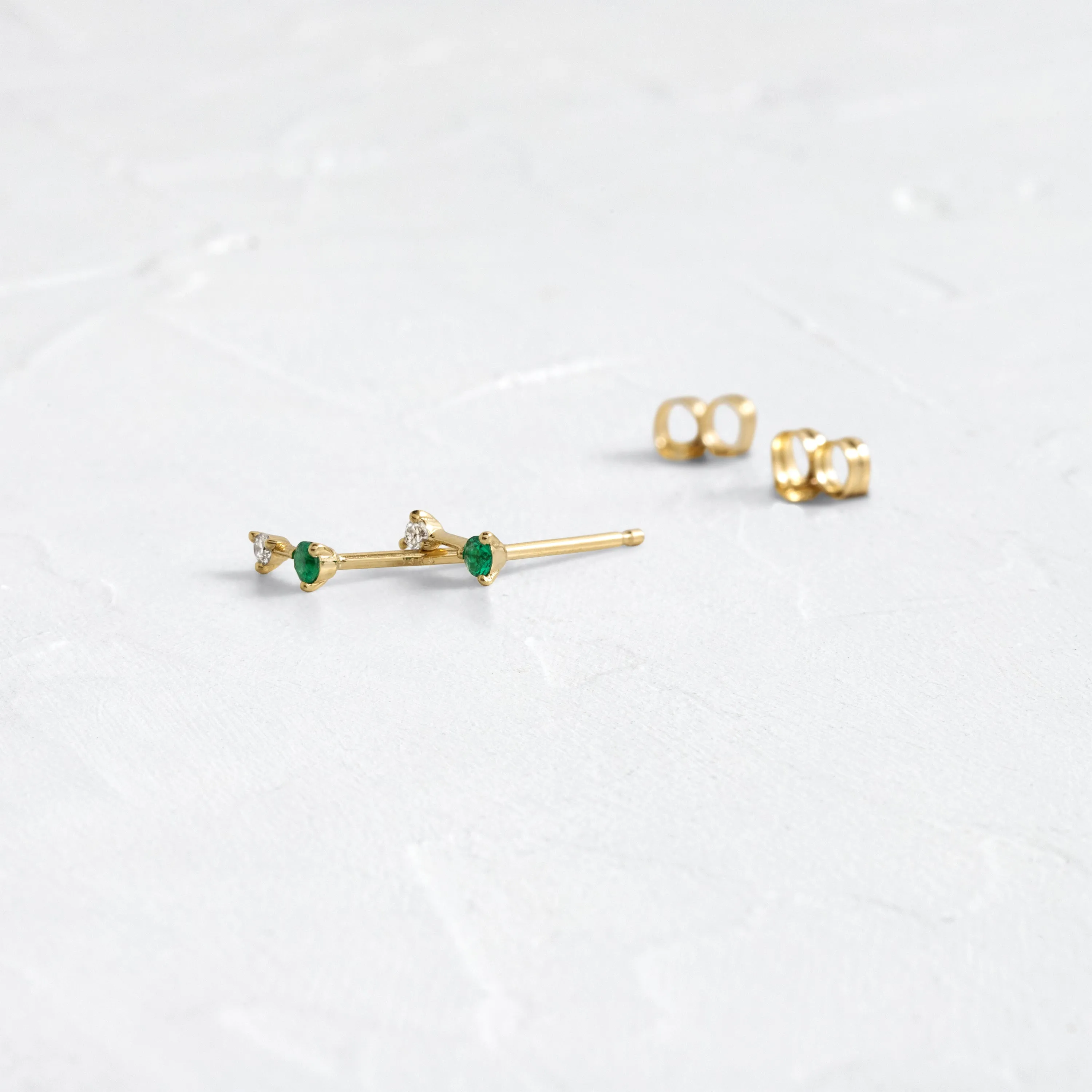 Emerald and Diamond Tinsel Two-Stone Studs - In Stock