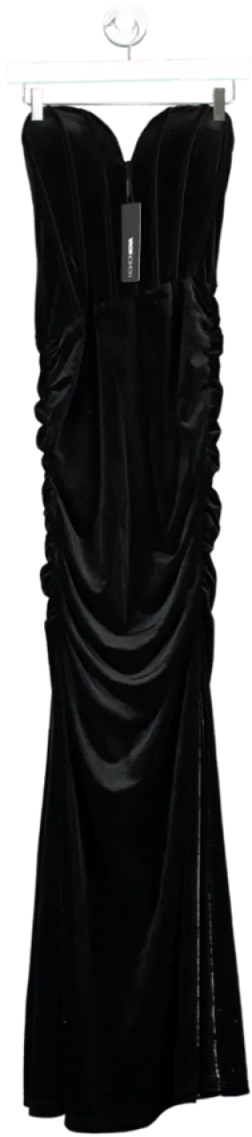 Fashion Nova Black Falling For You Velvet Maxi Dress UK XS