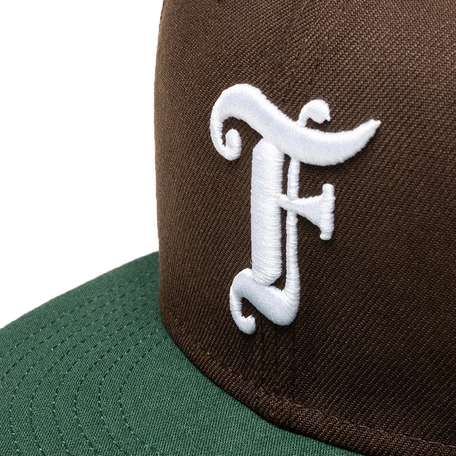 Feature x New Era Old English F Snapback Hat w/ Pin - Walnut/Cilantro Green