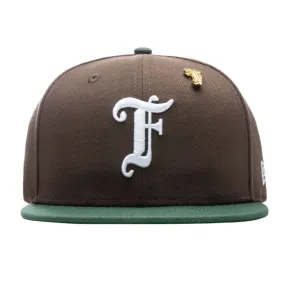 Feature x New Era Old English F Snapback Hat w/ Pin - Walnut/Cilantro Green