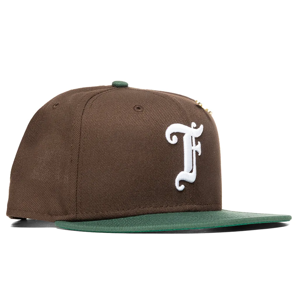 Feature x New Era Old English F Snapback Hat w/ Pin - Walnut/Cilantro Green