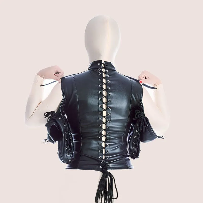 Futuristic Black Leather Bondage Top for Ladies Confinement Clothes