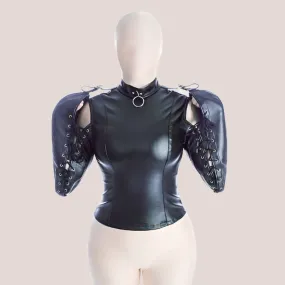 Futuristic Black Leather Bondage Top for Ladies Confinement Clothes