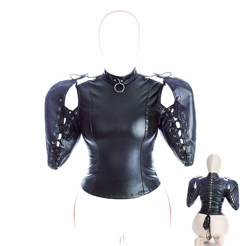 Futuristic Black Leather Bondage Top for Ladies Confinement Clothes