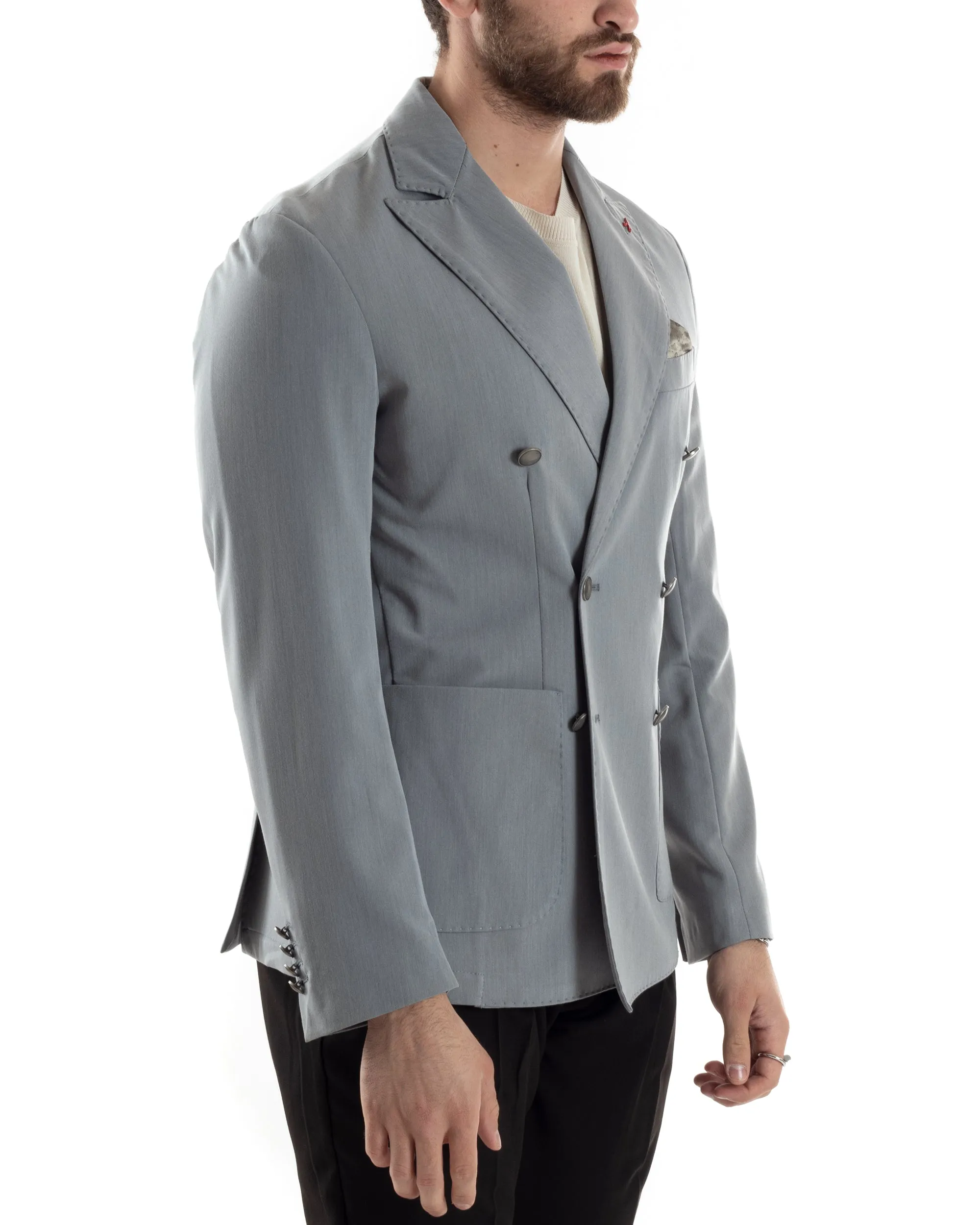 Giacca Uomo Doppiopetto Viscosa Tinta Unita Grigio Sartoriale Cerimonia Elegante Casual GIOSAL-G3166A