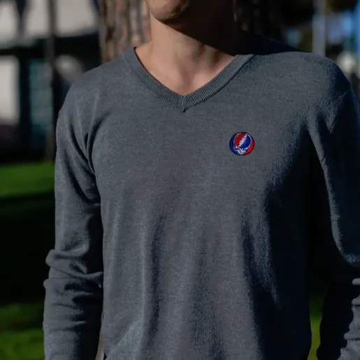 Grateful Dead | V Neck Sweater | Steal Your Face in Grey