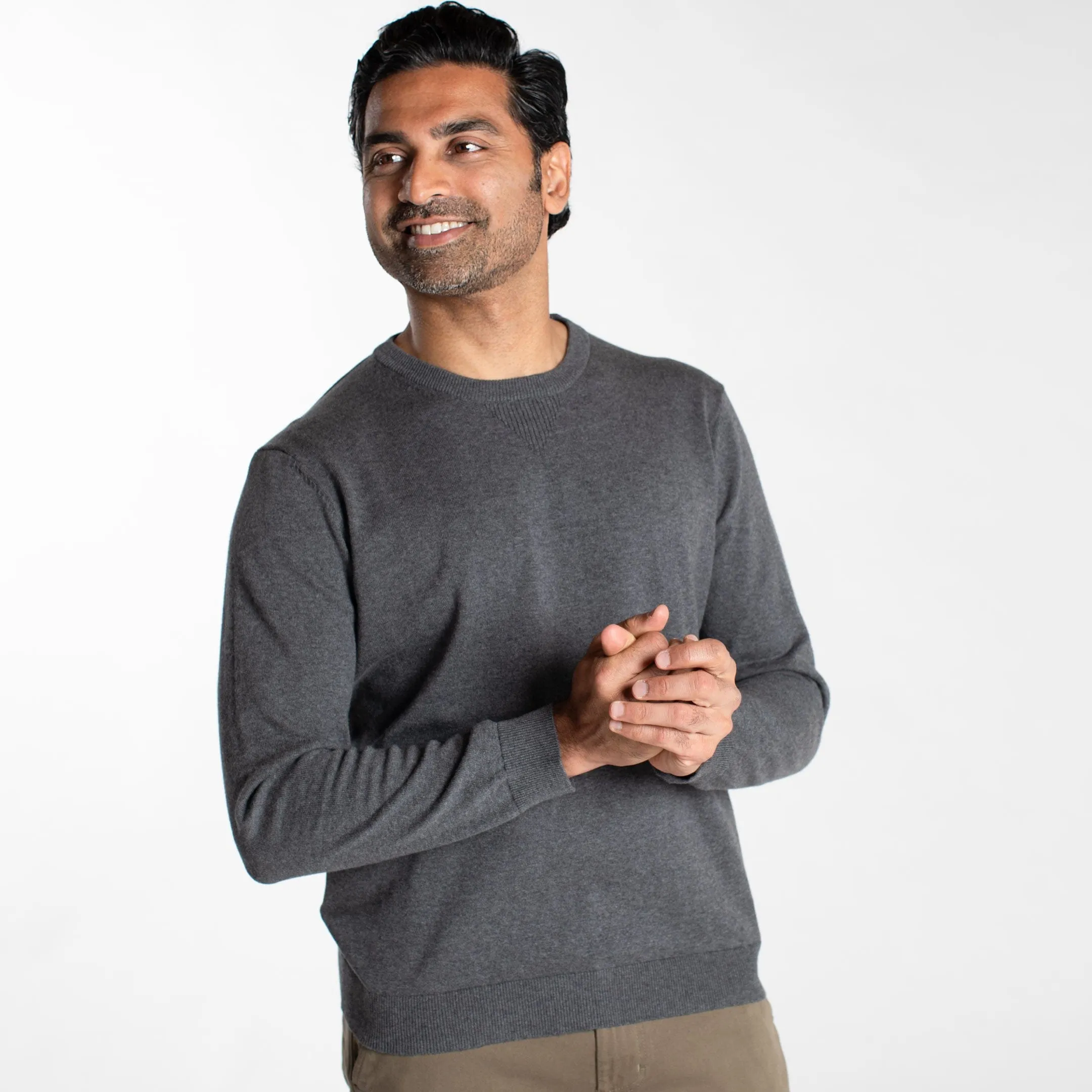 Heather Dark Grey Cotton Crew Neck Sweater