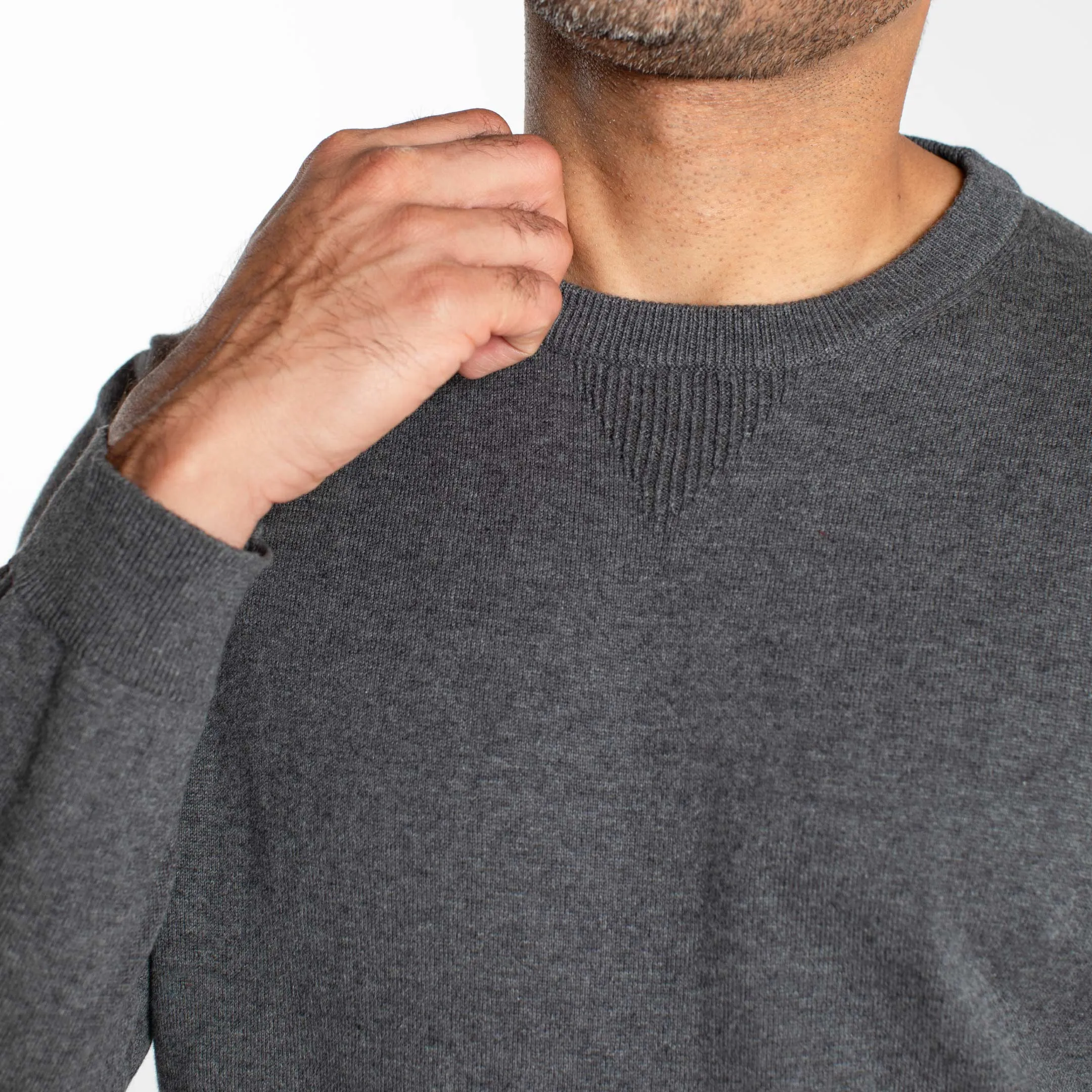 Heather Dark Grey Cotton Crew Neck Sweater