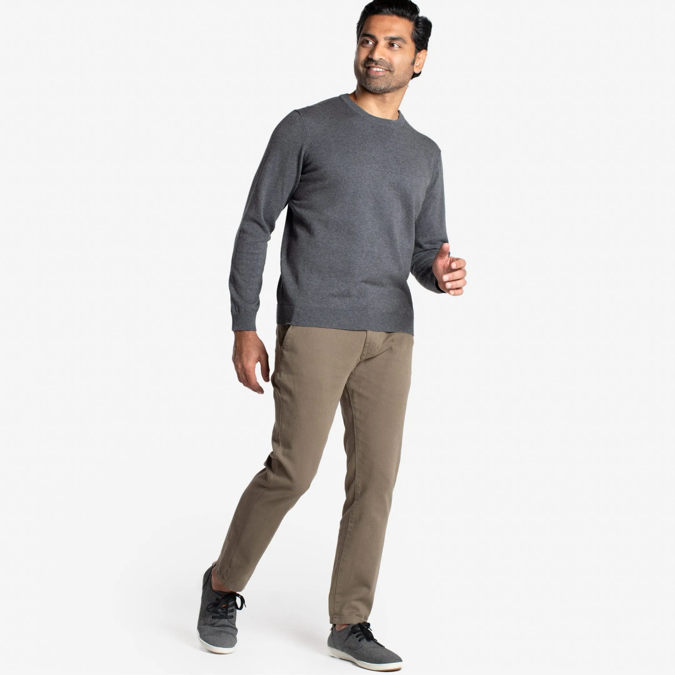 Heather Dark Grey Cotton Crew Neck Sweater