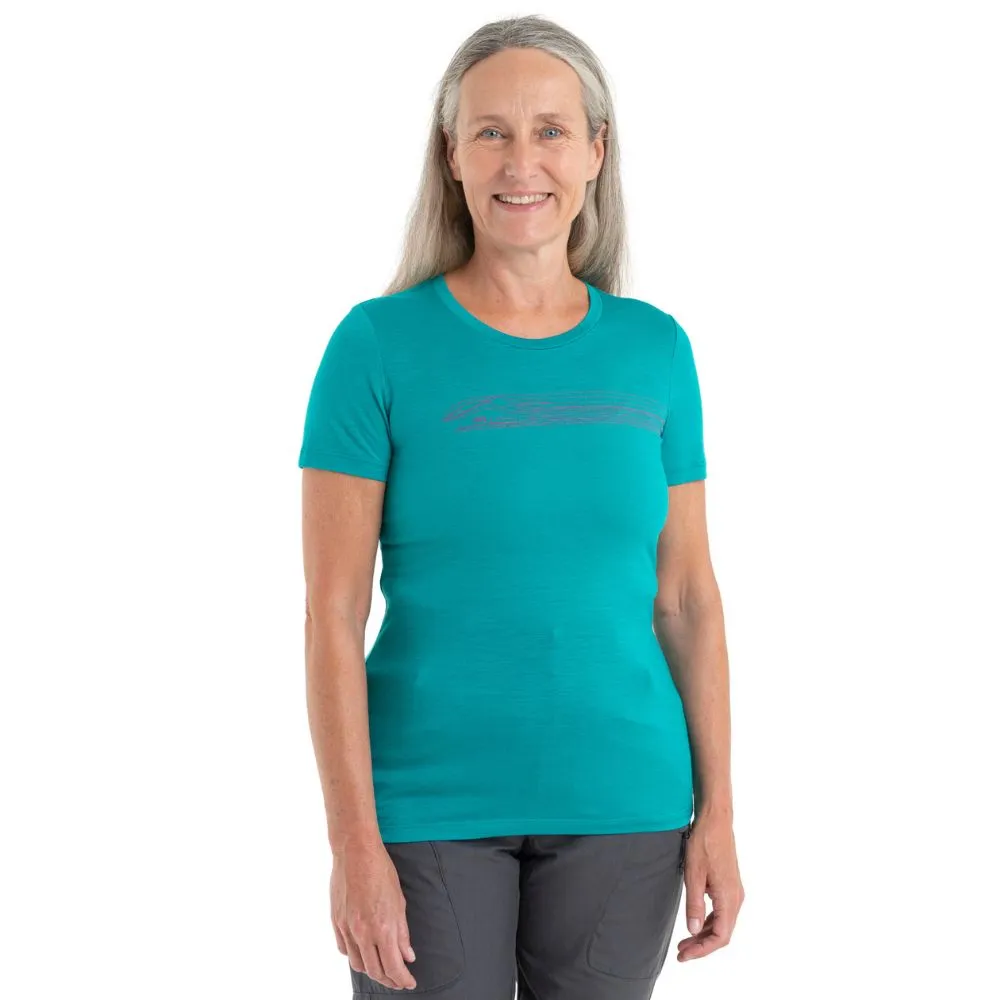 icebreaker Merino T-Shirt Women's 150 Tech Lite II Short Sleeve Crewe T-Shirt Camping Lines - Nightshade Flux Green