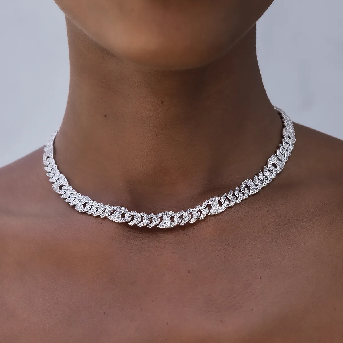 Iced Mariner Puffed Cuban Necklace in White Gold