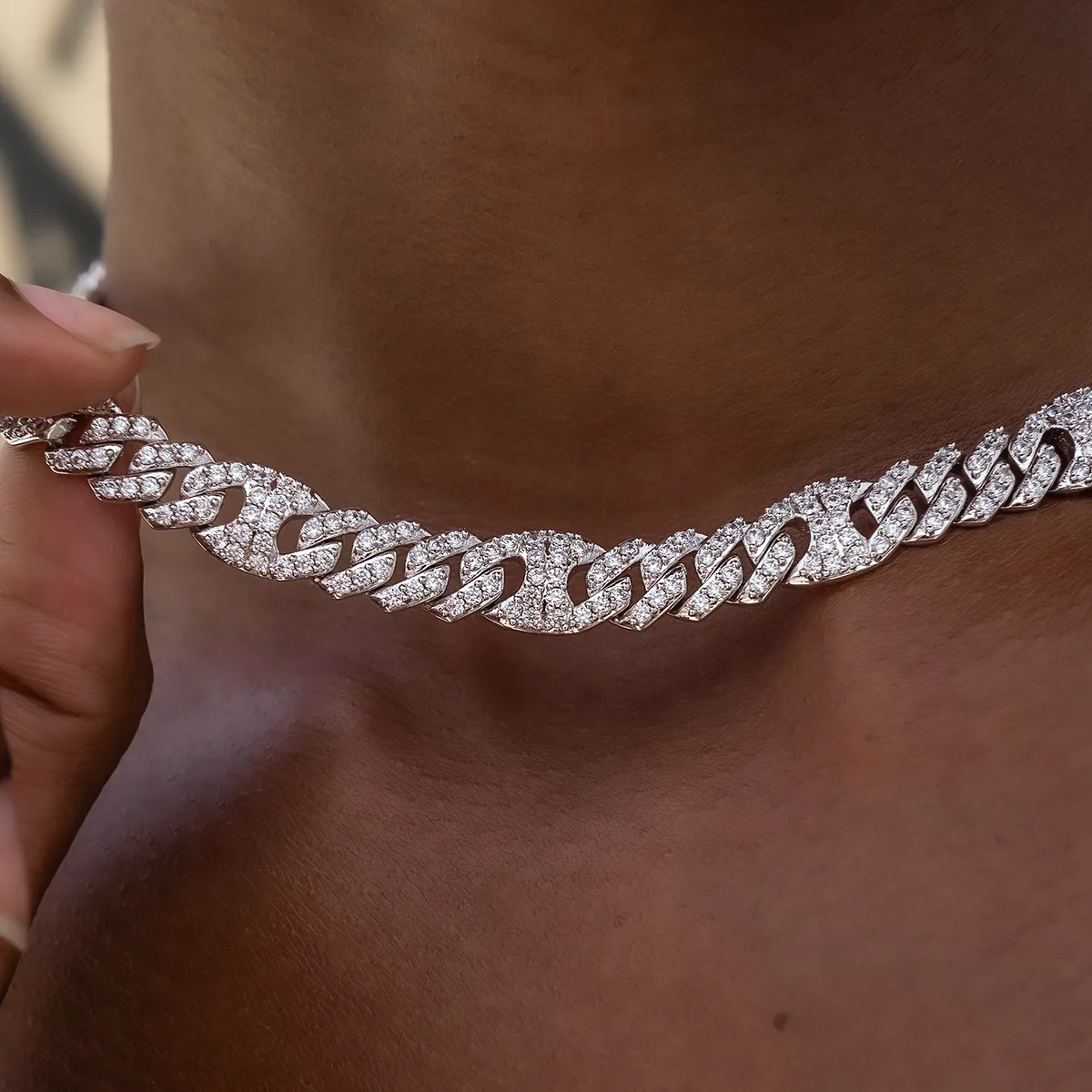 Iced Mariner Puffed Cuban Necklace in White Gold