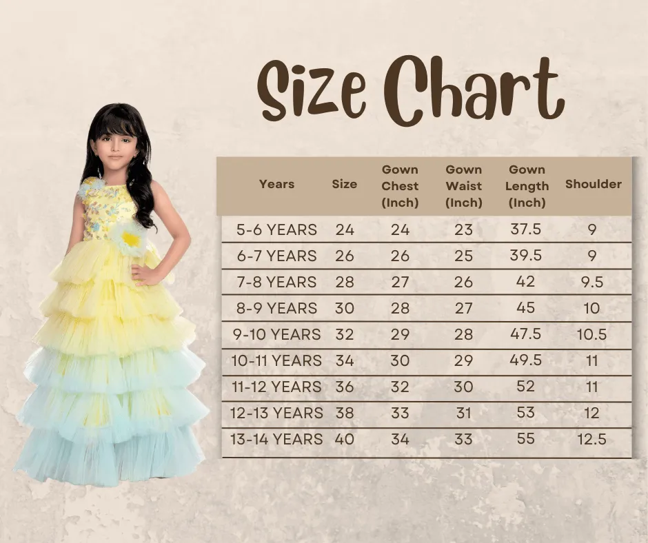 Lemon Coloured Trendy Frill Style Gowns For Girls / Imported Gown For Girls / 6 Frills / Birthday Dress