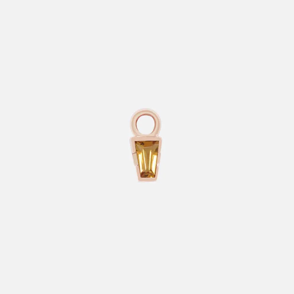 Linda Tapered Baguette Charm - 14K ROSE - Citrine