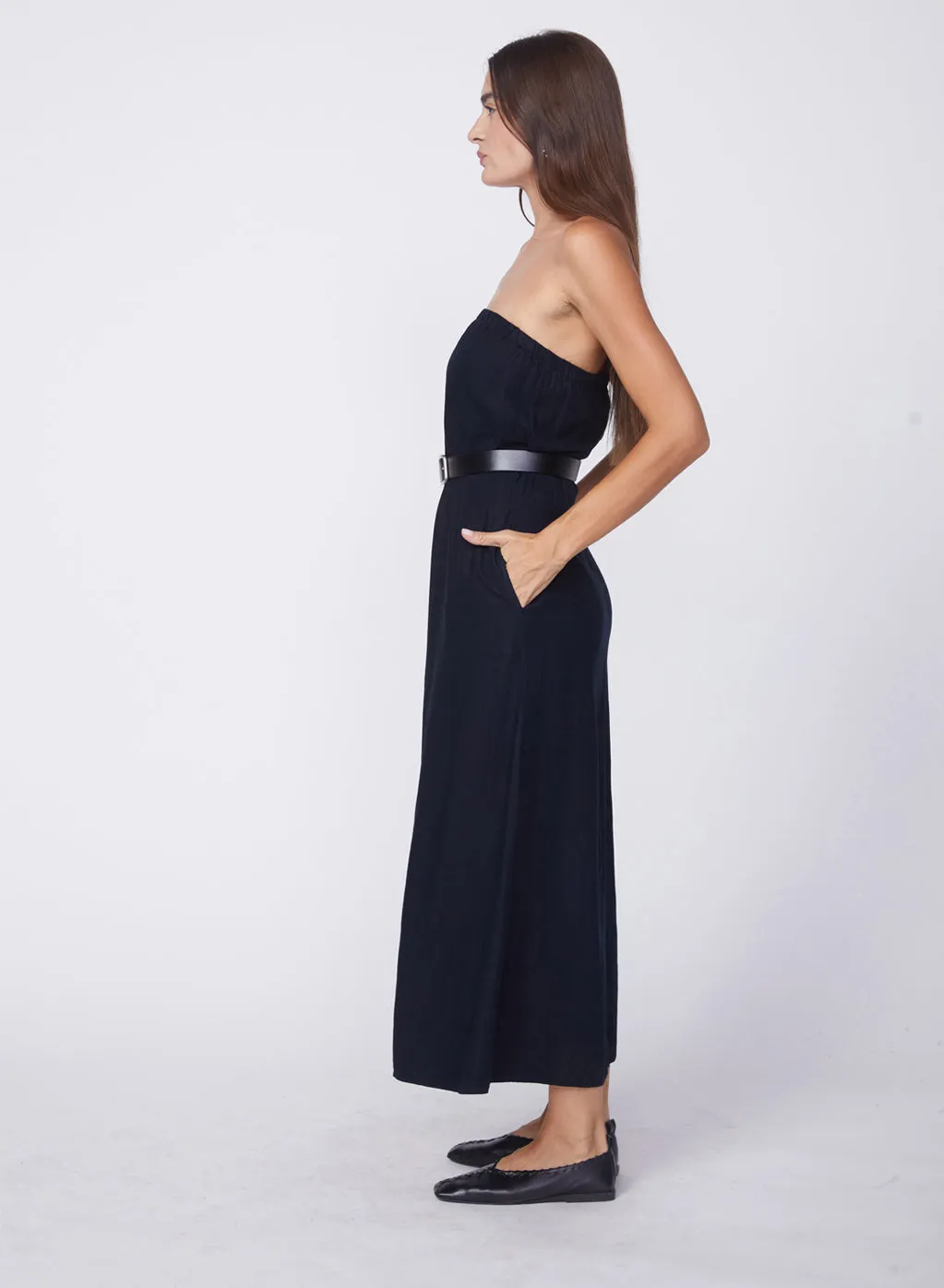 Linen Column Maxi Dress in New Navy