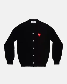 N076 DOUBLE RED HEART CARDIGAN / BLACK