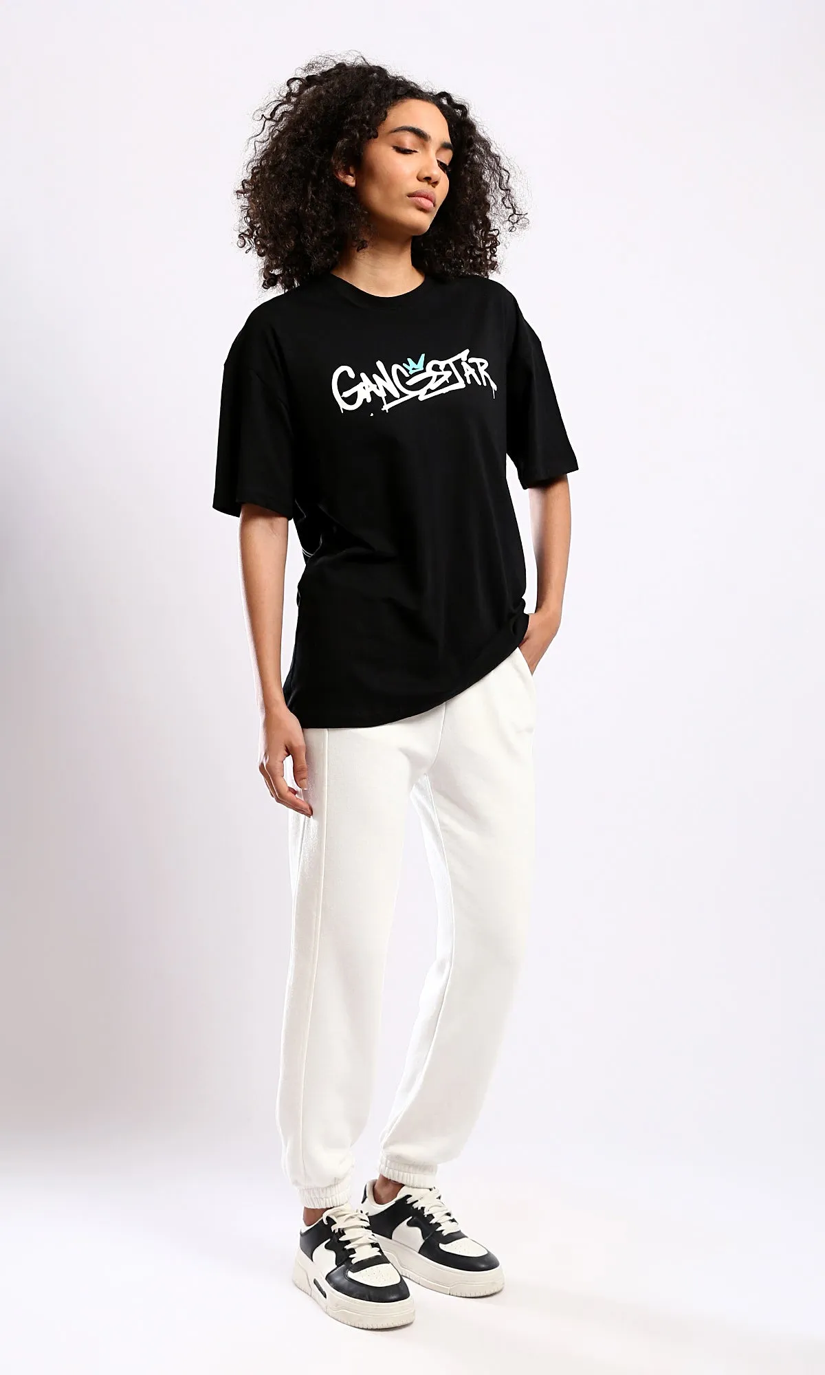 O178388 Slip On Relaxed Fit Printed Gangstar Black Tee