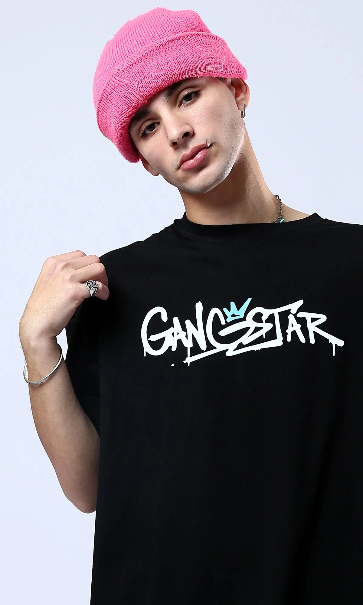 O178388 Slip On Relaxed Fit Printed Gangstar Black Tee