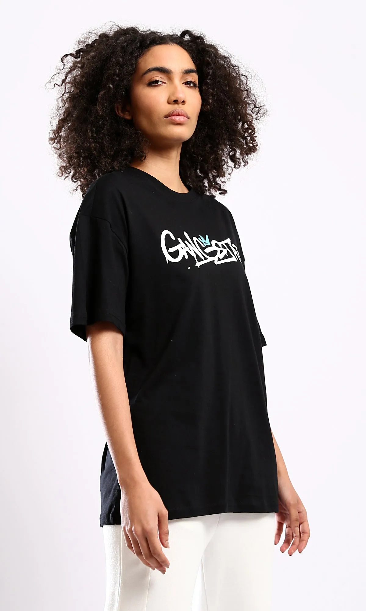 O178388 Slip On Relaxed Fit Printed Gangstar Black Tee