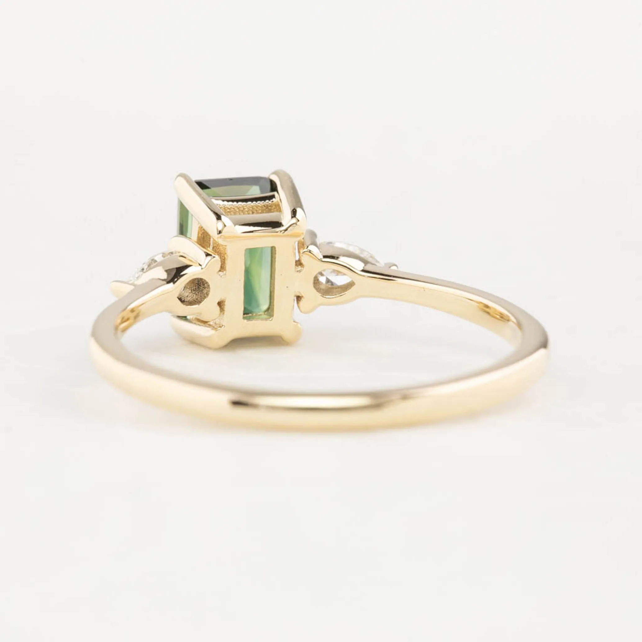 Olivia Ring 1.25ct Deep Green Emerald Cut Unheated Australian Sapphire, 14K Yellow Gold (One of a kind)