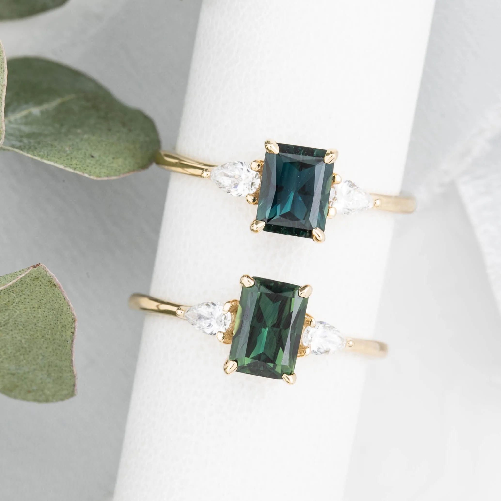 Olivia Ring 1.25ct Deep Green Emerald Cut Unheated Australian Sapphire, 14K Yellow Gold (One of a kind)