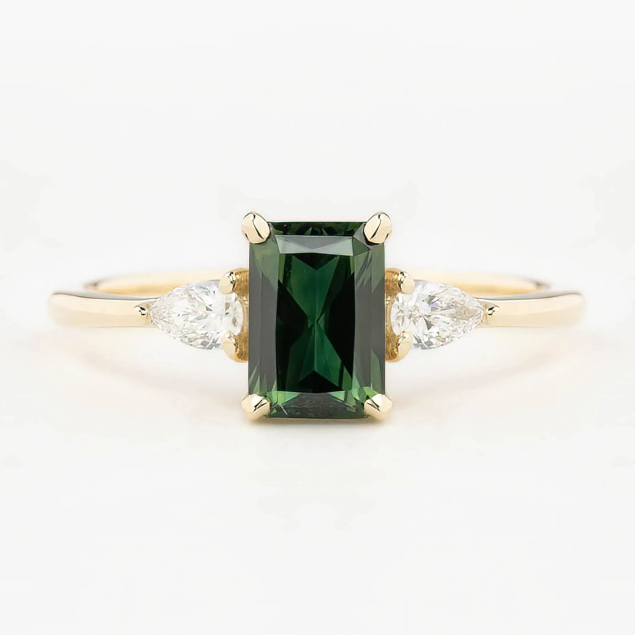 Olivia Ring 1.25ct Deep Green Emerald Cut Unheated Australian Sapphire, 14K Yellow Gold (One of a kind)